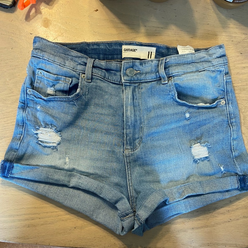 Garage Light Blue Distressed Denim Jean Shorts